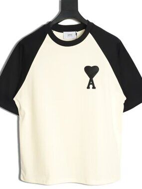 Ami Paris Black and Cream Color-Block T-Shirt